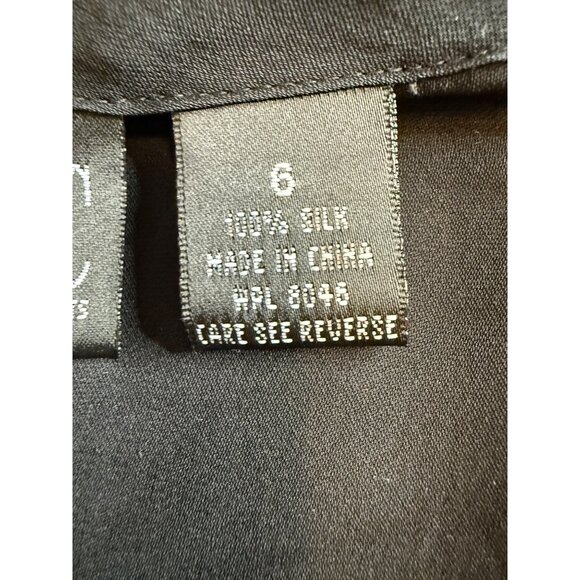 Black babydoll 100% Silk Long-Sleeve V-Neck Top  W Scarf  Womens 6 Whimsigoth Y2 - Picture 2 of 10